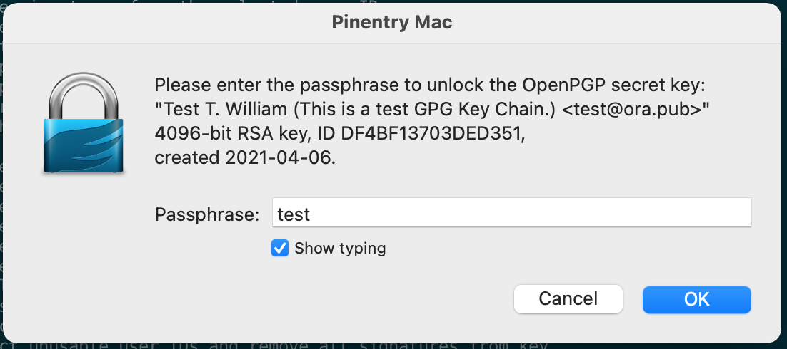 输入主秘钥的密码进行操作.