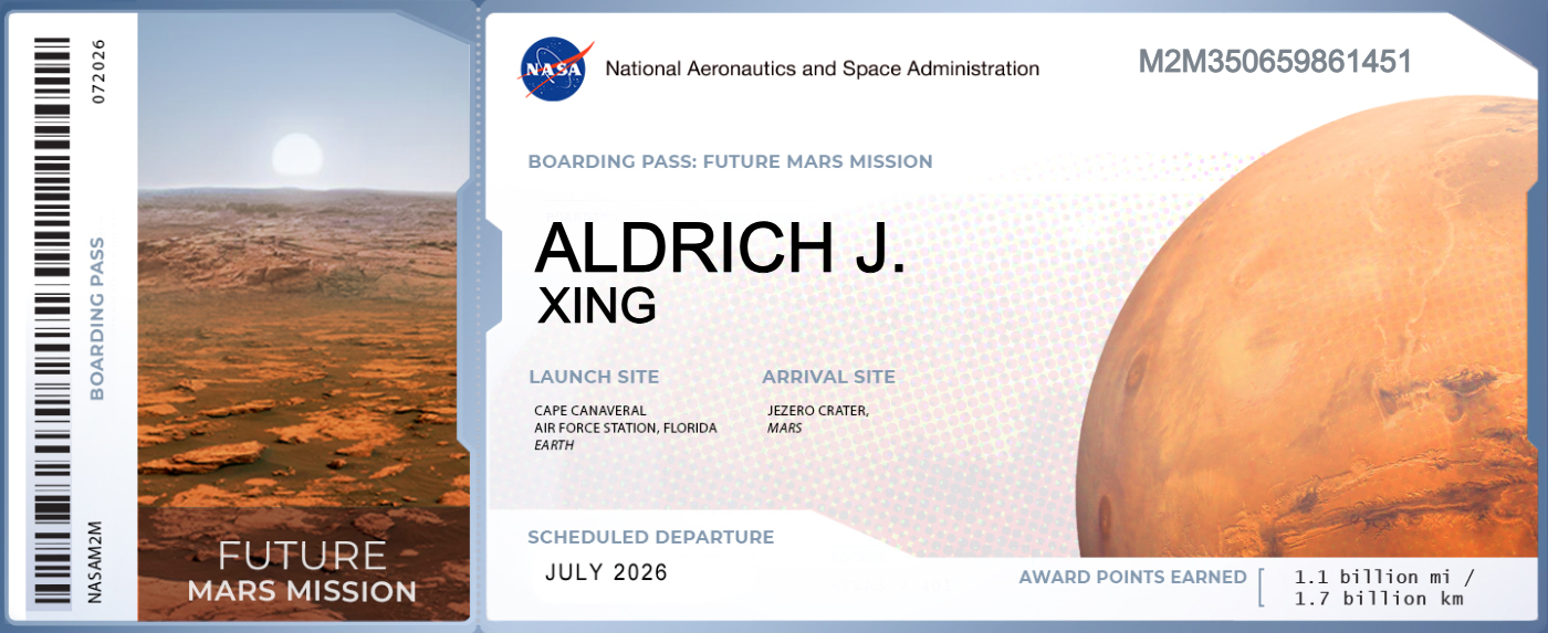 NASA Mars 2026 Boarding Pass